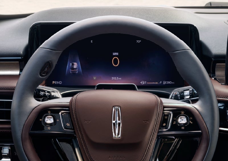 The driver’s information cluster display behind the steering wheel is shown. | Crest Lincoln in Sterling Heights MI