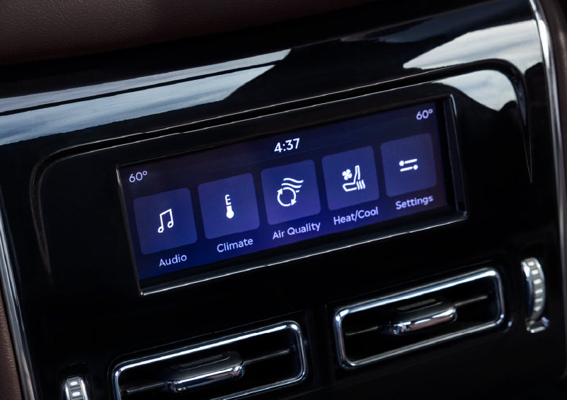 Driver controls like music, temperature, air quality, settings, and heat/cool seats are shown. | Crest Lincoln in Sterling Heights MI