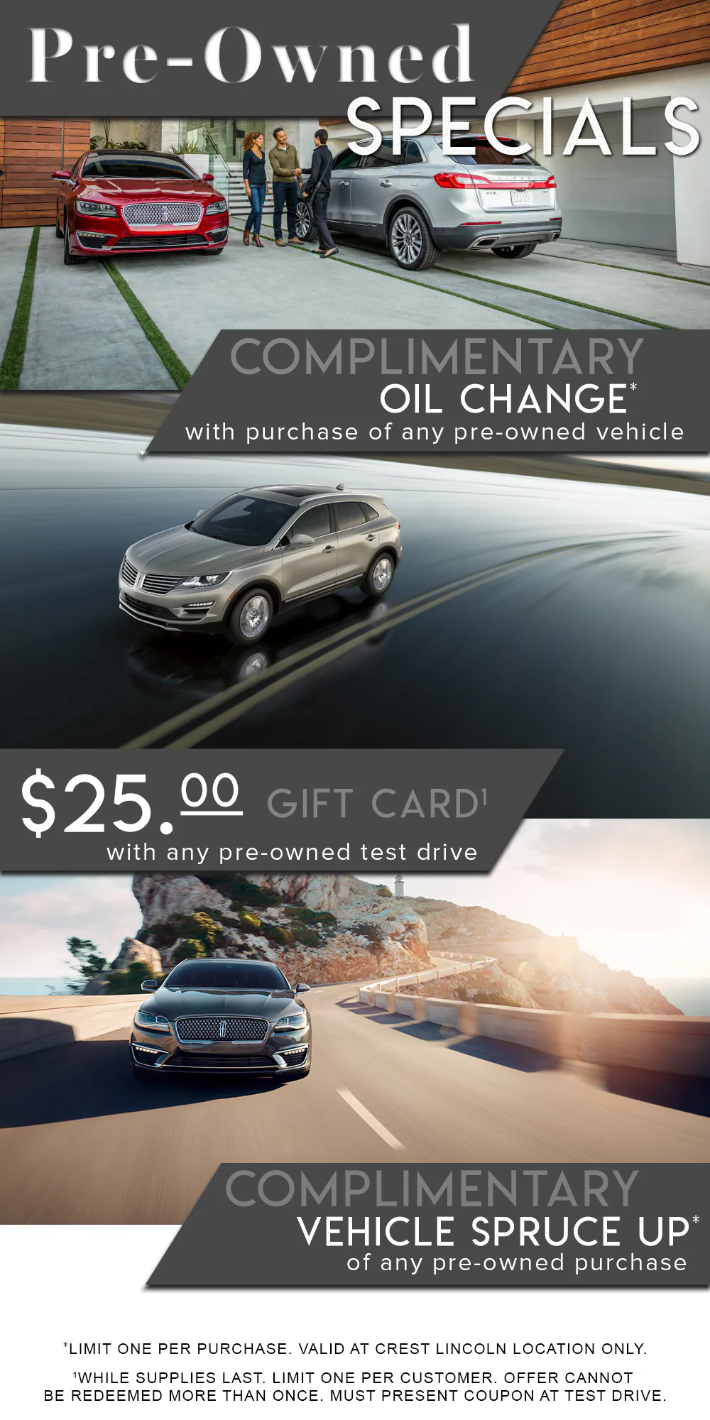 Lincoln dealership flyer offering pre-owned specials